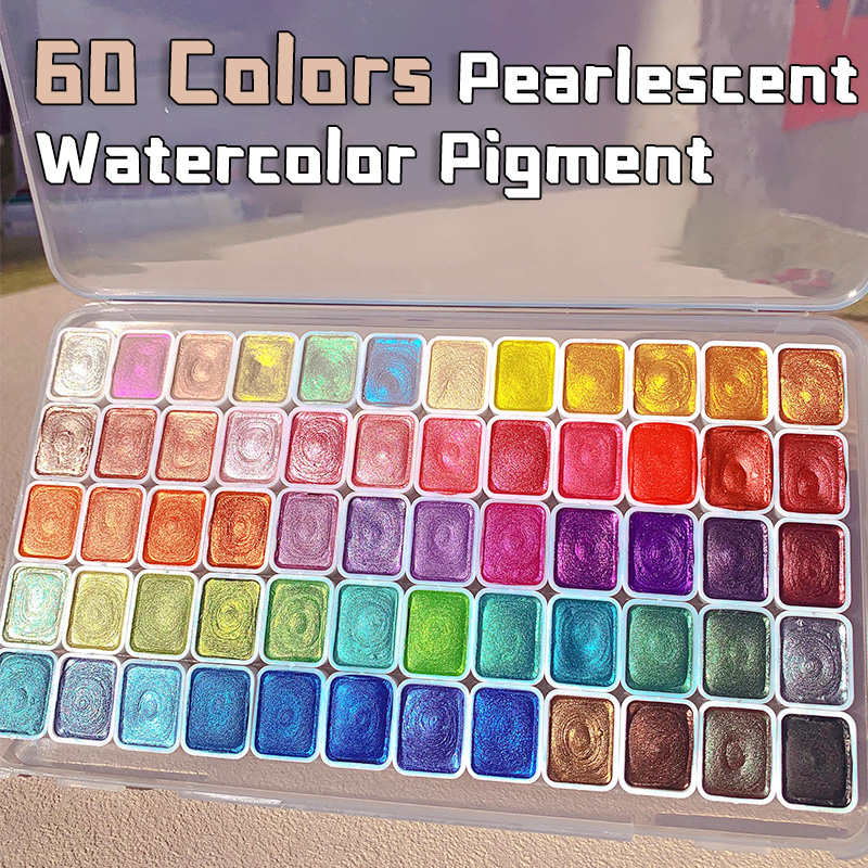 Watercolor Paint Set Solid Pigment - 20/24/60/72 Colors Pearl Watercolor Pigment,Metallic,Shimmer,Glitter Solid